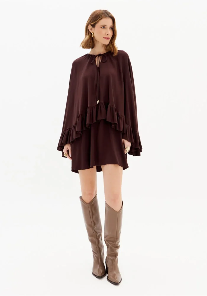 VESTIDO CASTANHO COM FOLHOS LANÇA PERFUME - Image 1
