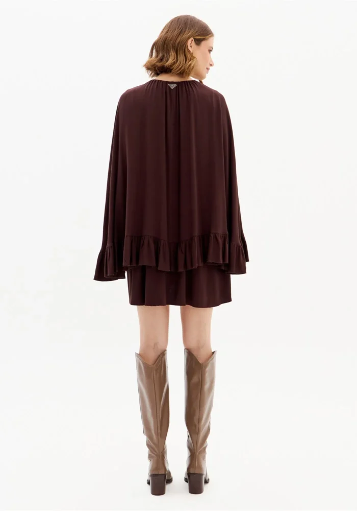 VESTIDO CASTANHO COM FOLHOS LANÇA PERFUME - Image 3