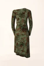 VESTIDO VERDE FLORAL COM ESTAMPADO CASTANHO E DETALHE DRAPEADO SAHOCO - Image 3