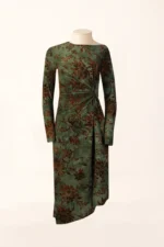 VESTIDO VERDE FLORAL COM ESTAMPADO CASTANHO E DETALHE DRAPEADO SAHOCO - Image 4