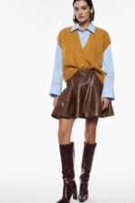 SAIA CURTA CASTANHA EM PELE IMPERIAL - Image 3