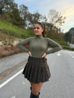 SAIA DE XADREZ COM BOTÕES DUPLOS CASTANHA PONTO CHIC