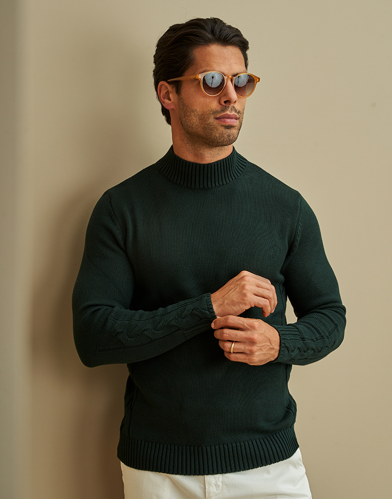 252003001_Verde_1 CAMISOLA MEIA GOLA COM DETALHE TRANÇA VERDE ESCURO ZOLF - Image 1