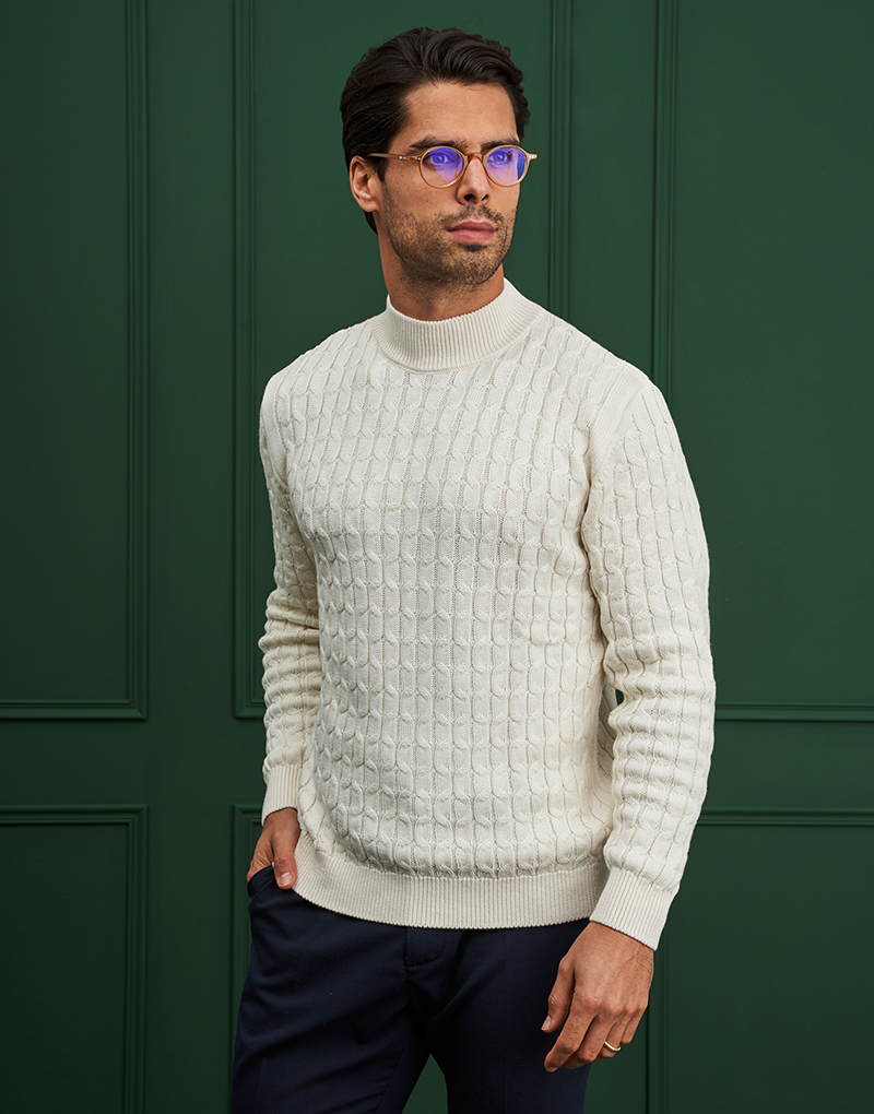 252003002_Branco_01 CAMISOLA MEIA GOLA ESTRUTURADA CRU ZOLF - Image 1