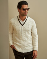 CAMISOLA TRICOT BICOLOR DECOTE EM V CRU ZOLF