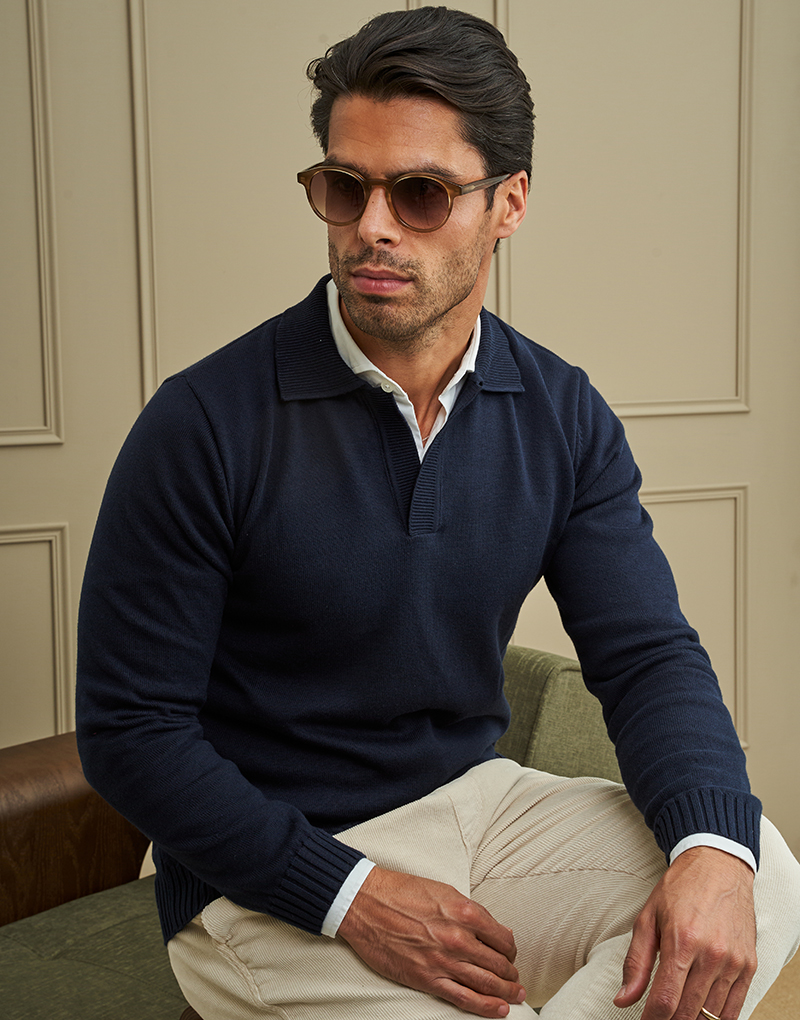 252403013_Azul_1 PÓLO TRICOT COM DECOTE EM V AZUL ZOLF - Image 1