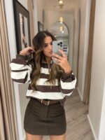 CAMISOLA ÀS RISCAS CASTANHA E BRANCA PONTO CHIC - Image 2