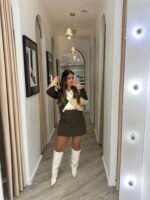 CAMISOLA DE MALHA GEOMÉTRICA BEGE E CASTANHA PONTO CHIC - Image 3