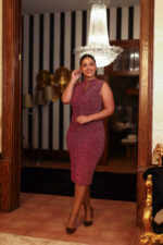 VESTIDO MIDI FRAMBOESA DE LUREX RINASCIMENTO