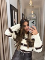 CAMISOLA ÀS RISCAS CASTANHA E BEGE PONTO CHIC - Image 4