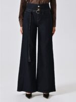 CALÇAS WIDE LEG JEANS ESCURO COM CINTO DE RINASCIMENTO - Image 6