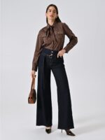 CALÇAS WIDE LEG JEANS ESCURO COM CINTO DE RINASCIMENTO