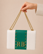 MALA BRANCA E VERDE COM TACHAS E CORRENTE DOURADA ROBERTA BIAGGI