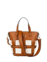 MALA ENTRANÇADA CAMEL COM DETALHE EM PÊLO RINASCIMENTO