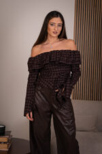 CAMISOLA CASTANHA COM PADRÃO XADREZ PONTO CHIC