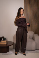 CAMISOLA CASTANHA COM PADRÃO XADREZ PONTO CHIC - Image 4