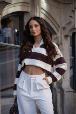 POLO DE MALHA ÀS RISCAS CRU E CASTANHO PONTO CHIC - Image 6