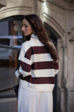 POLO DE MALHA ÀS RISCAS CRU E CASTANHO PONTO CHIC - Image 4