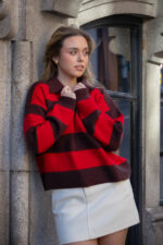 POLO CASTANHO E VERMELHO DECOTE EM V PONTO CHIC - Image 6