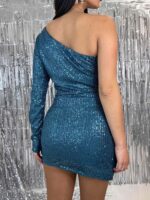 VESTIDO AZUL DE LANTEJOULAS ASSIMÉTRICO PONTO CHIC - Image 2