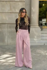 CALÇA CINTURA SUBIDA PINÇAS ROSA SAHOCO