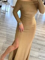 VESTIDO COMPRIDO DOURADO DE MALHA METÁLICA RINASCIMENTO - Image 4