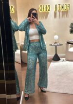 CALÇAS VERDE ÁGUA DE LANTEJOULAS RINASCIMENTO - Image 2