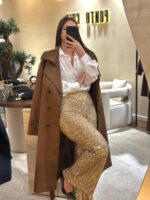 CALÇAS DOURADAS DE LANTEJOULAS RINASCIMENTO