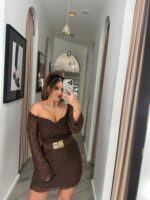 VESTIDO DE RENDA CASTANHO PONTO CHIC