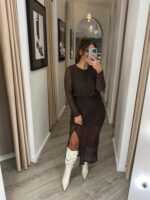 VESTIDO COMPRIDO DE RENDA CASTANHO PONTO CHIC