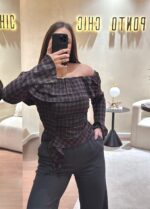 CAMISOLA CASTANHA COM PADRÃO XADREZ PONTO CHIC