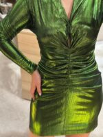 VESTIDO METÁLICO VERDE DRAPEADO PONTO CHIC - Image 4