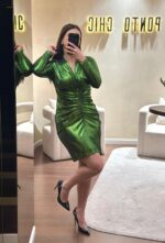 VESTIDO METÁLICO VERDE DRAPEADO PONTO CHIC