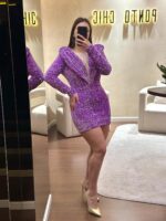 VESTIDO CURTO LANTEJOULAS LILÁS PONTO CHIC - Image 3