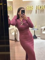 VESTIDO DRAPEADO COM FIVELA DOURADA BORDO PONTO CHIC - Image 2