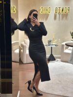 VESTIDO DRAPEADO COM FIVELA DOURADA PRETO PONTO CHIC