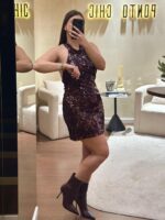 VESTIDO BORDÔ DE LANTEJOULAS COM LAÇO NO PESCOÇO PONTO CHIC