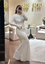 VESTIDO LONGO DE LANTEJOULAS CHAMPAGNE PONTO CHIC - Image 3