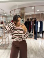 CAMISOLA ÀS RISCAS ROSA E CASTANHA PONTO CHIC