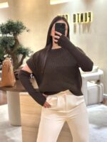 CAMISOLA TRICOT CASTANHO COM MANGUITOS DIXIE