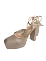 SAPATO PLATAFORMA BRILHANTE DOURADO COM SALTO GROSSO PONTO CHIC