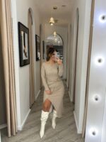 VESTIDO BEGE COM FIVELA DOURADA PONTO CHIC - Image 3