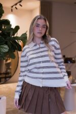 CASACO DE RISCA CREME E CASTANHA PONTO CHIC - Image 2