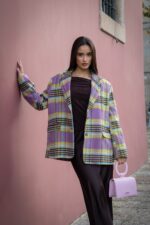 BLAZER PADRÃO TARTAN LILÁS E AMARELO DIXIE