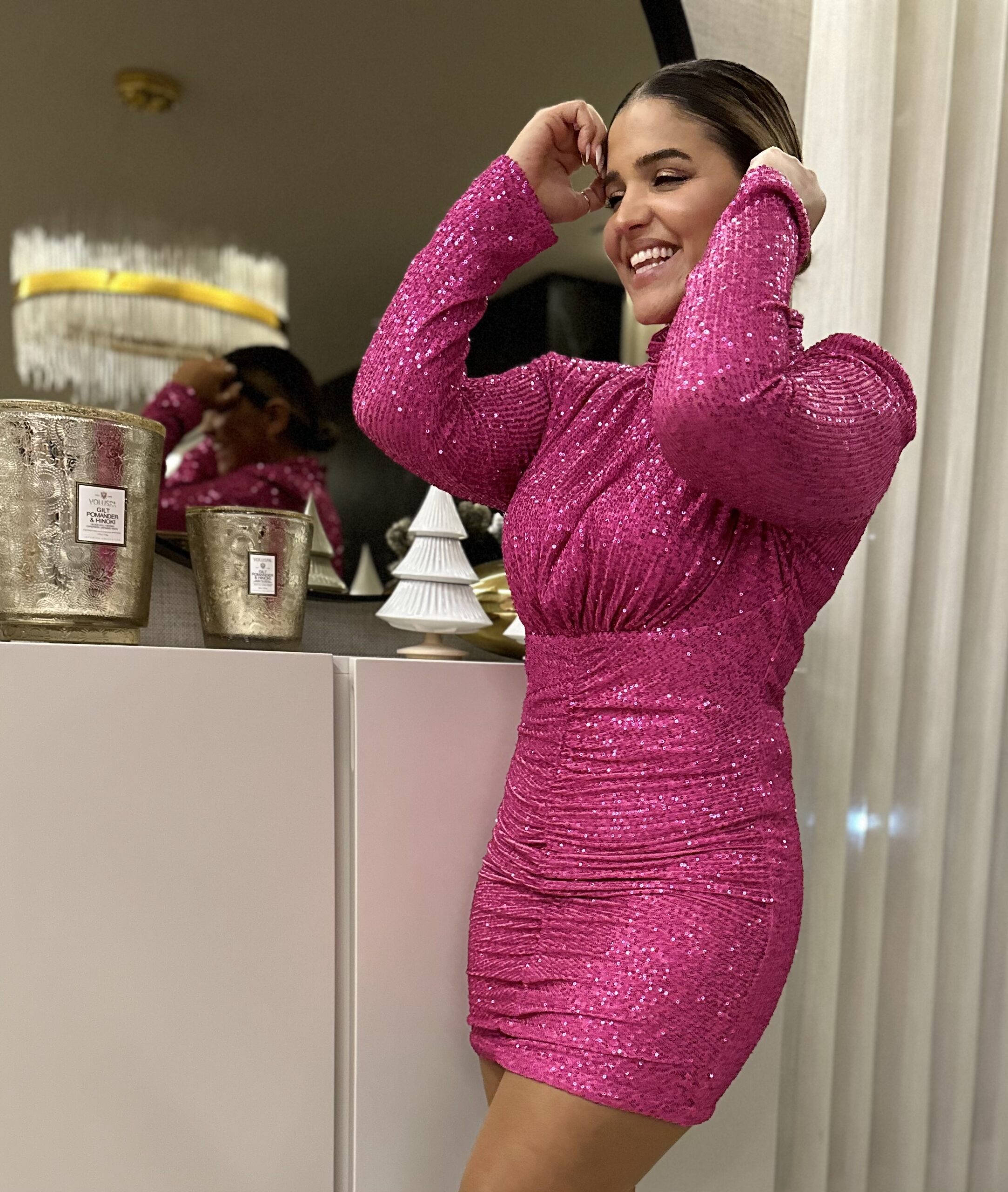 image00012-2-scaled VESTIDO ROSA DE LANTEJOULAS DRAPEADO PONTO CHIC - Image 1