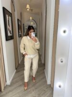 CALÇA FLUIDA BEGE COM CINTURA ELÁSTICA PONTO CHIC