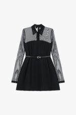 VESTIDO PRETO COM MANGAS EM TULE E CINTO IMPERIAL - Image 5