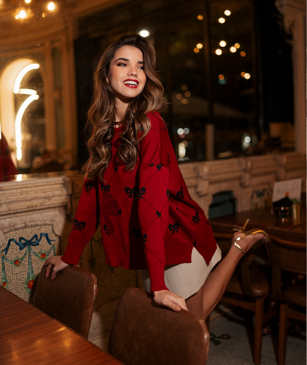 21487-large_default MALHA TRICOT VERMELHA COM LAÇOS RUGA - Image 1