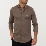 CAMISA GOLA ITALIANA SLIM FIT TAUPE ZOLF