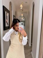 VESTIDO DE MALHA COM OMBREIRAS BEGE PONTO CHIC - Image 2